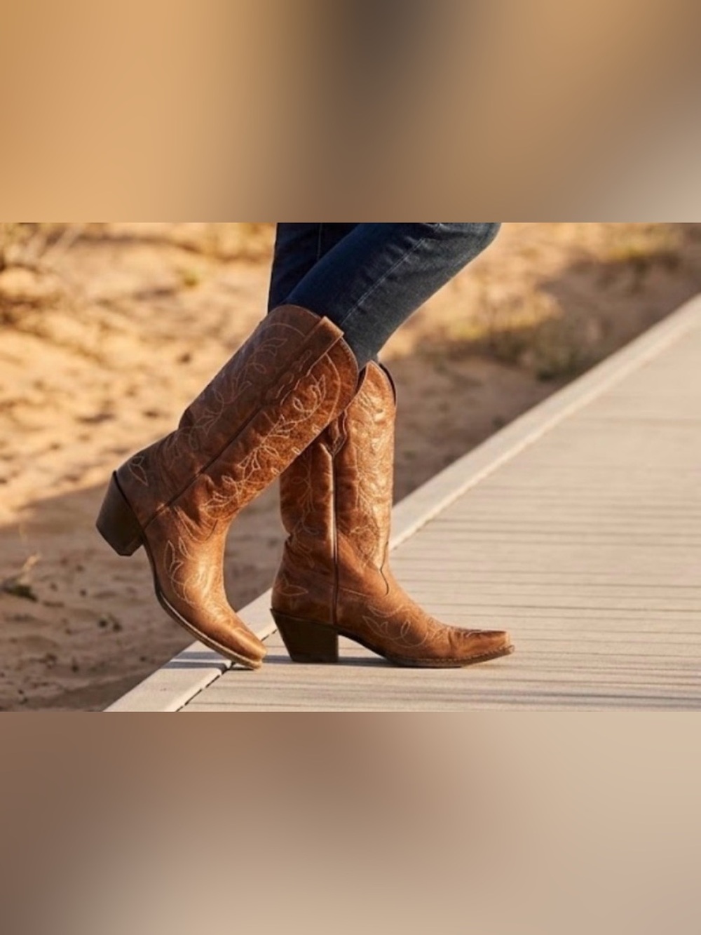 Ariat Tan Brown Embroidered Western Heeled Boots